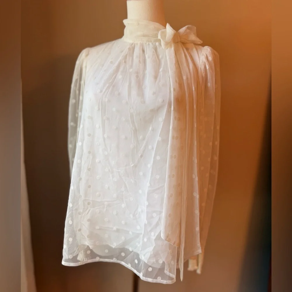 NWT Anthro Maeve Tulle Tie-Neck Blouse - Picture 5 of 8